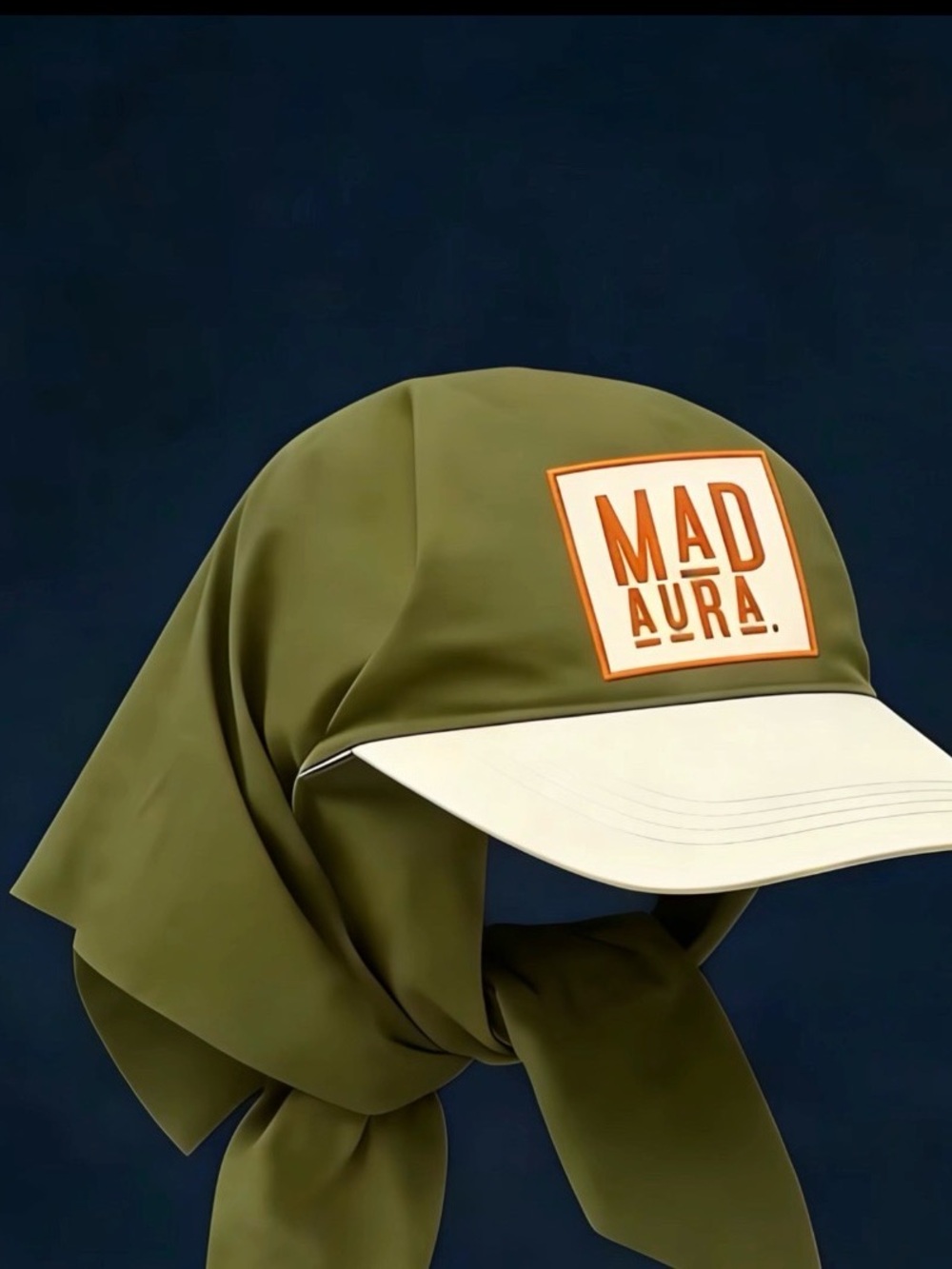 Mad Aura Olive Green Scarf Cap with Cream Visor